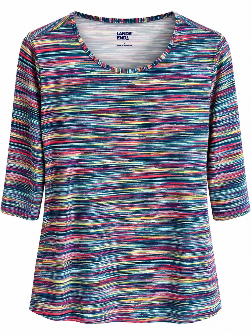 Lands' End Women's Striped UV Blocking Tee in Blue, Pink, Green